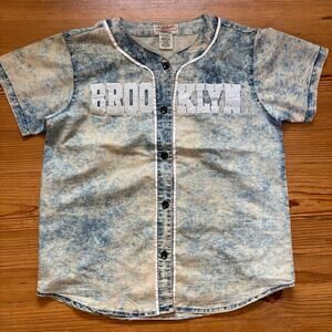 Authentic Thrill acid wash Brooklyn 01 button up‎ short sleeve jersey SIZE L